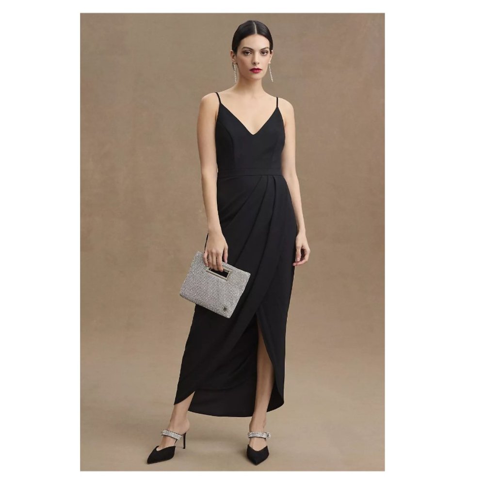 Anthropologie BHLDN Lyra V-Neck Faux-Wrap Crepe Midi Dress